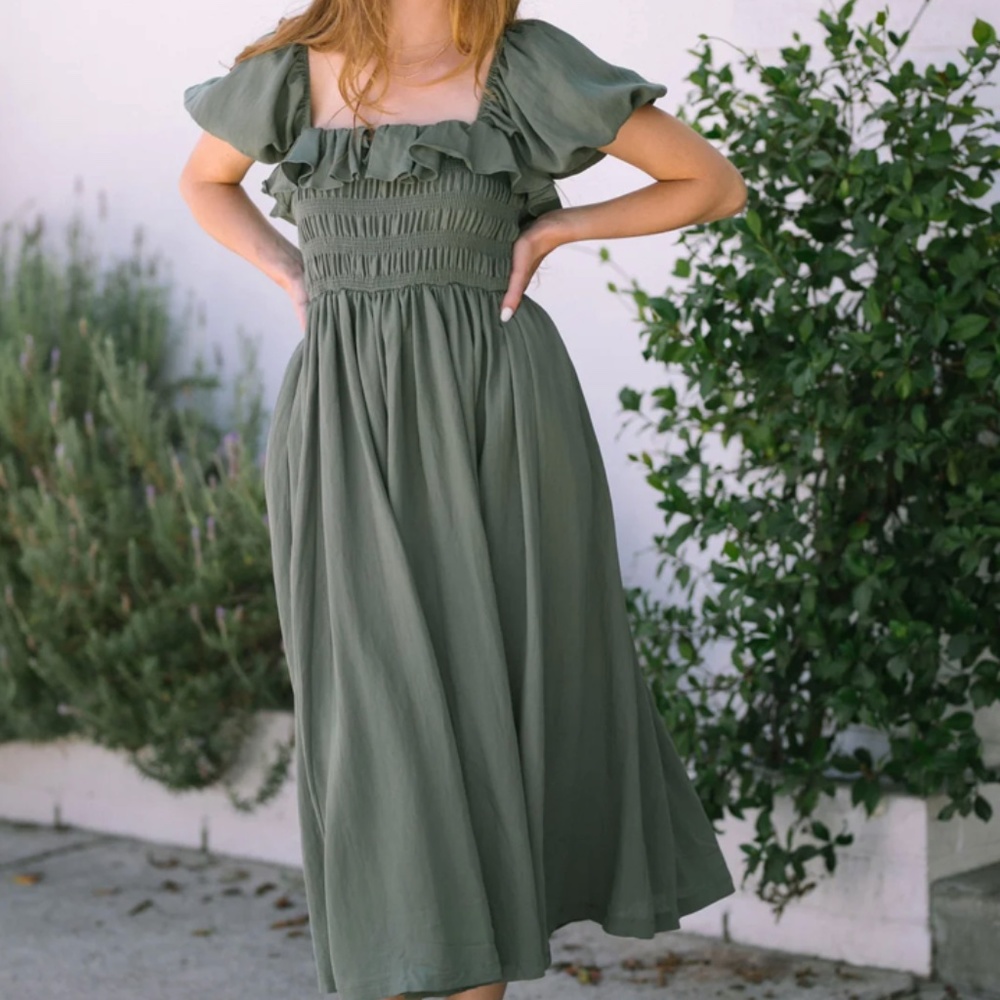 Morning Lavender Nancy Smocked Midi Dress